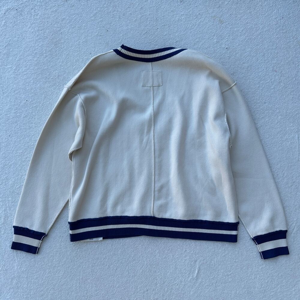 Free People We The Free Varsity Cardigan Women's XS Ecru Blue Slouchy Cable Knit - Picture 7 of 9